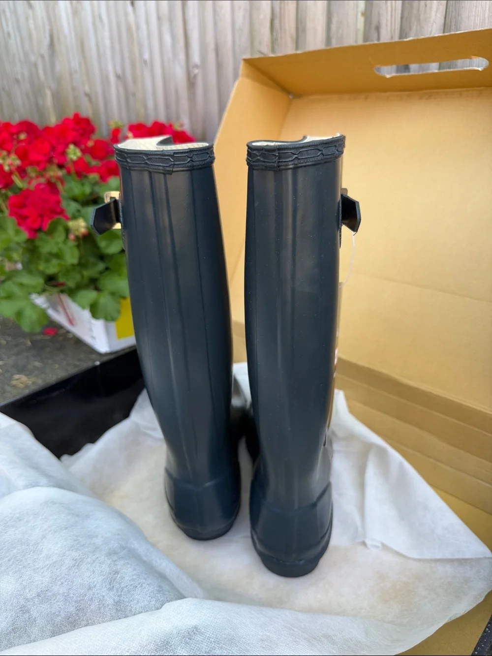 Hunter Navy Boot with Red Logo Accent